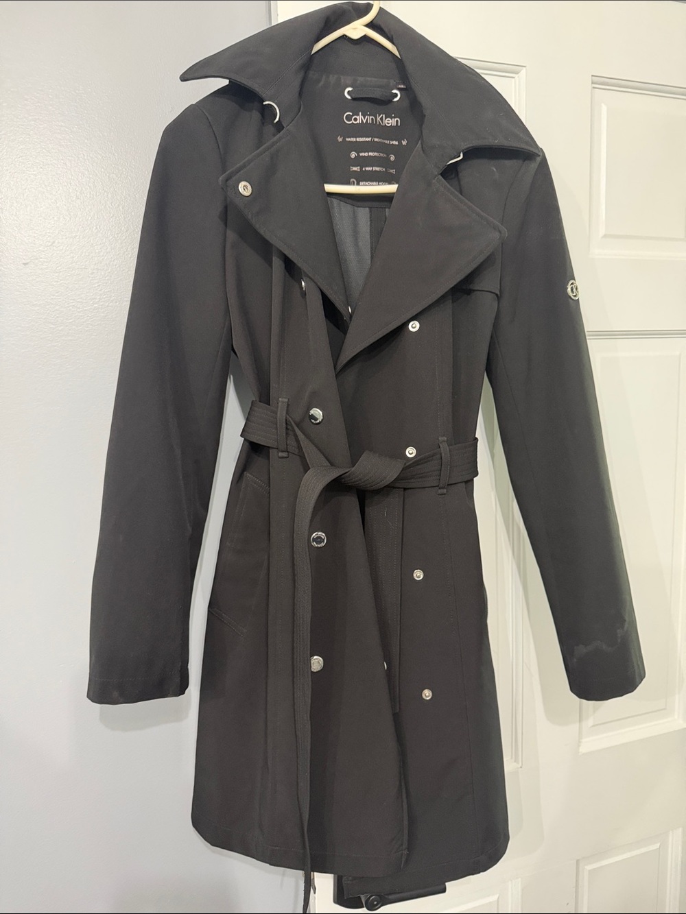 Calvin Klein Black Double-Breasted Trench Coat with Belt